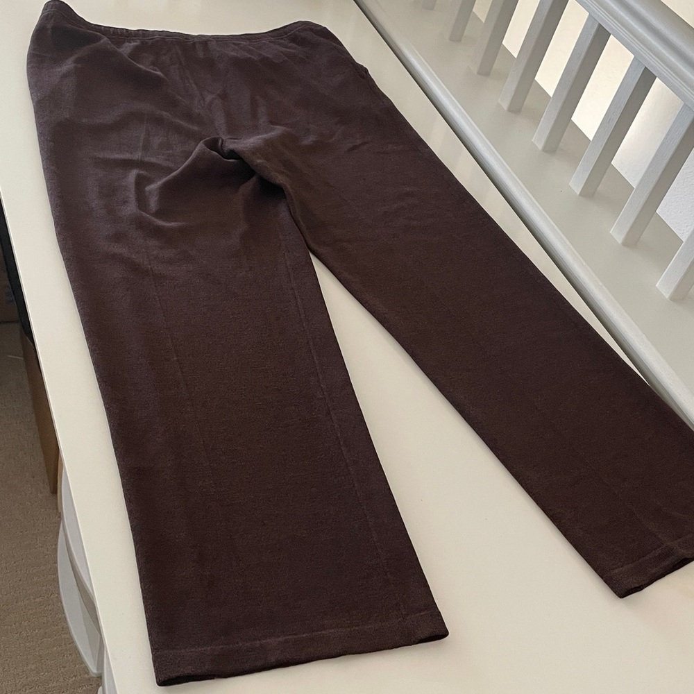 St. John Sport chocolate brown wool drawstring wide leg pants size large - Picture 4 of 9
